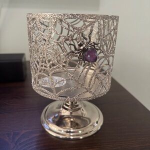 Bath and Body Works BBW Silver and Purple Glitter Spider Web Candle Holder
